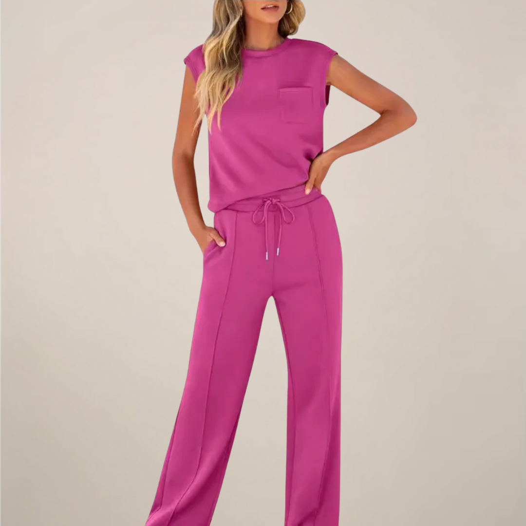 Eulogia | Conjunto de dos piezas de primavera para mujer con pantalón con cordón ajustable