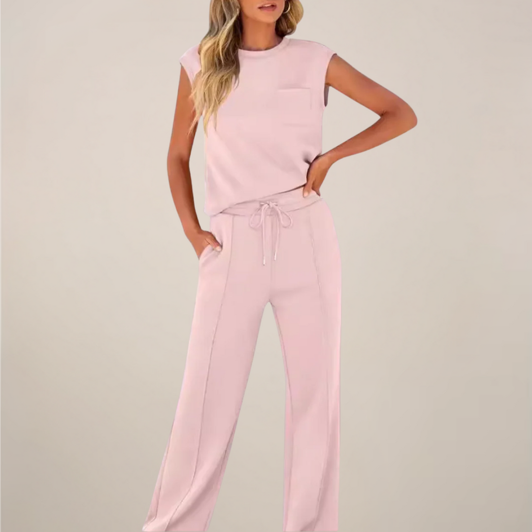 Eulogia | Conjunto de dos piezas de primavera para mujer con pantalón con cordón ajustable