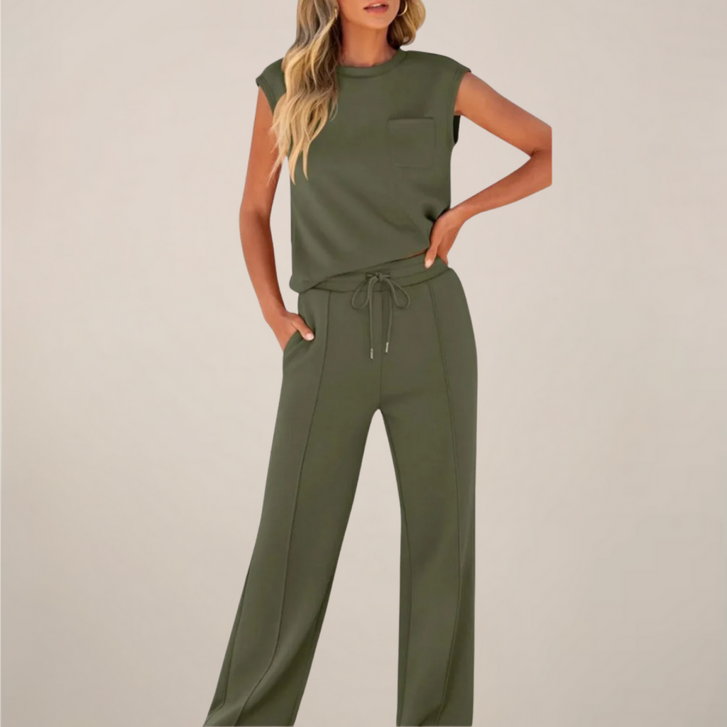 Eulogia | Conjunto de dos piezas de primavera para mujer con pantalón con cordón ajustable