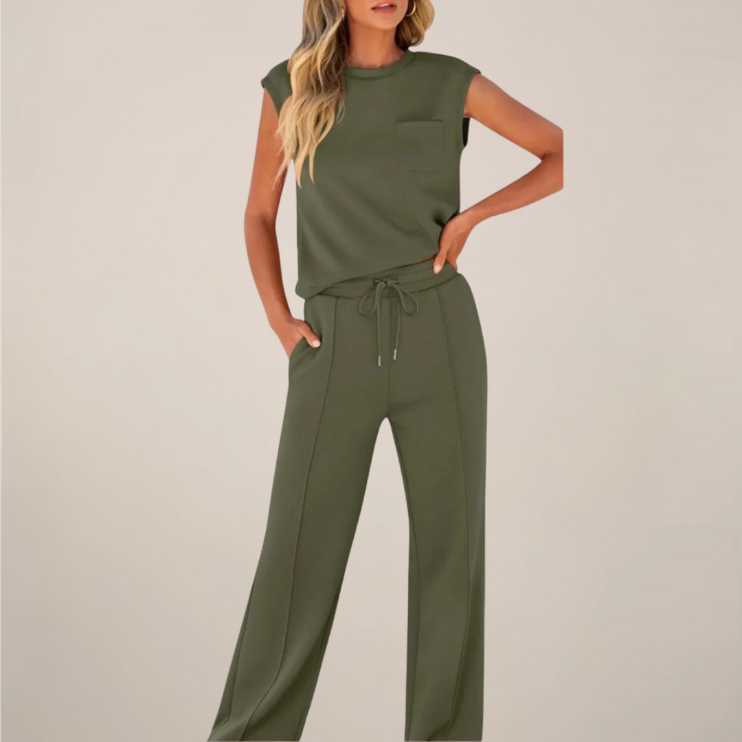Eulogia | Conjunto de dos piezas de primavera para mujer con pantalón con cordón ajustable