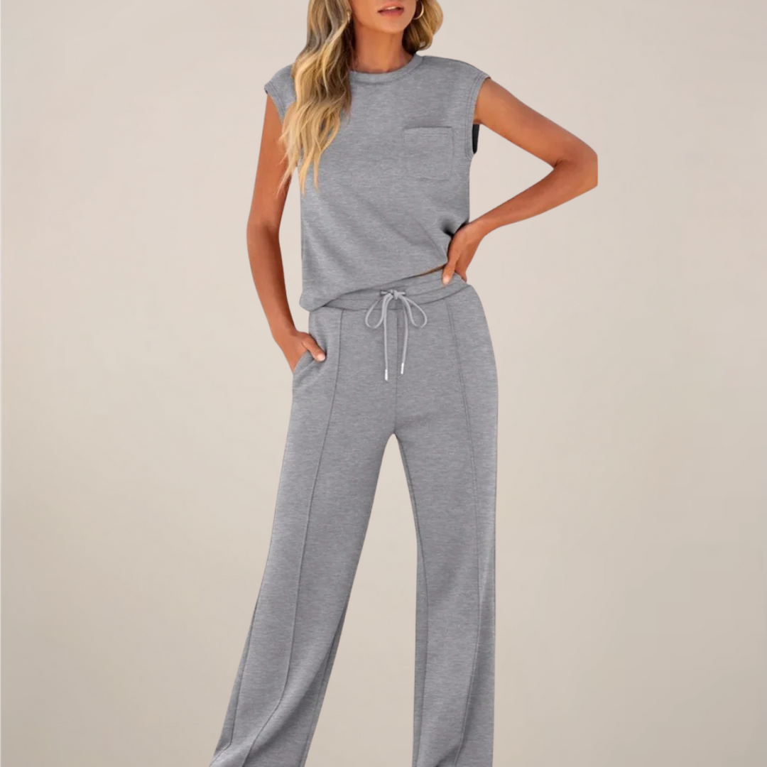 Eulogia | Conjunto de dos piezas de primavera para mujer con pantalón con cordón ajustable
