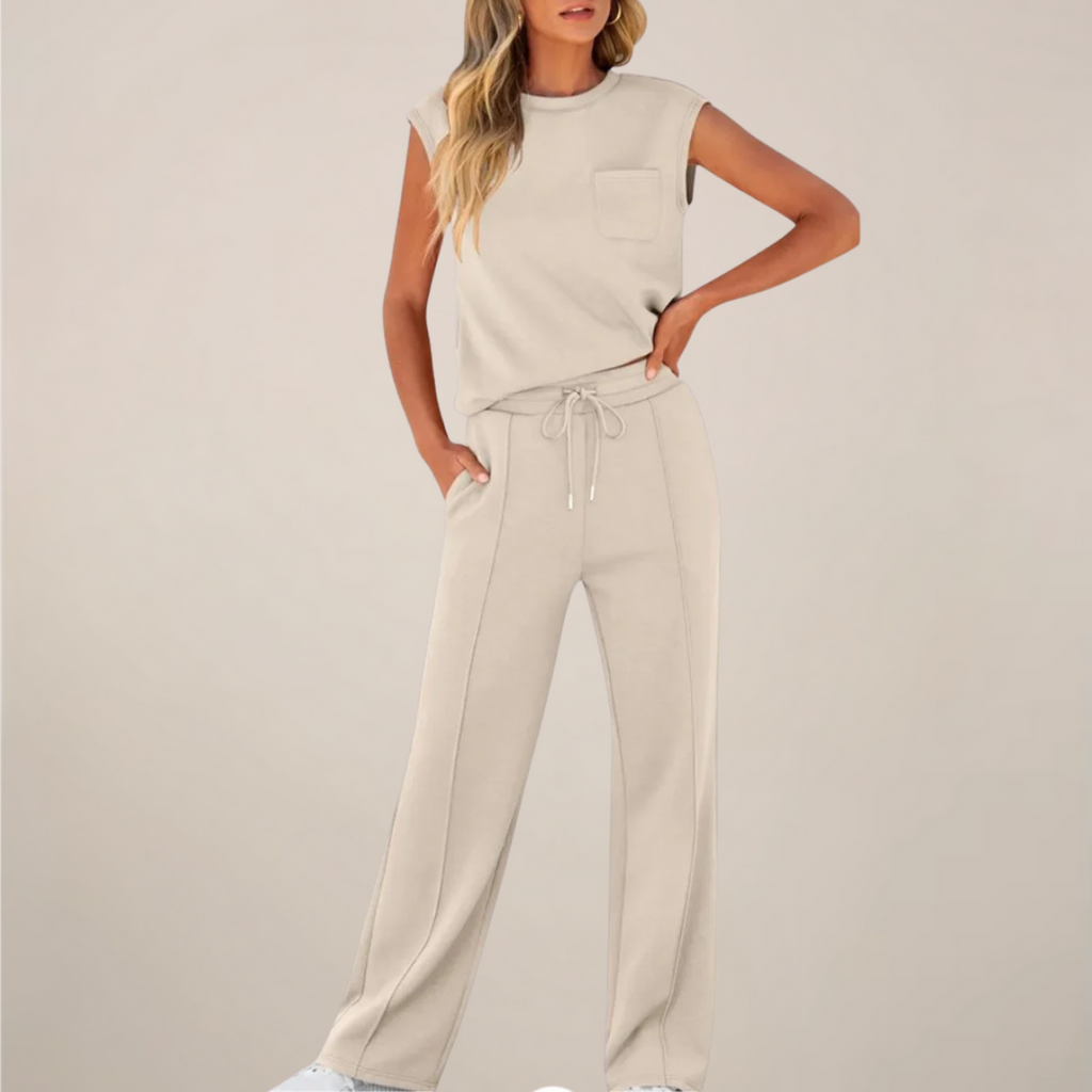 Eulogia | Conjunto de dos piezas de primavera para mujer con pantalón con cordón ajustable
