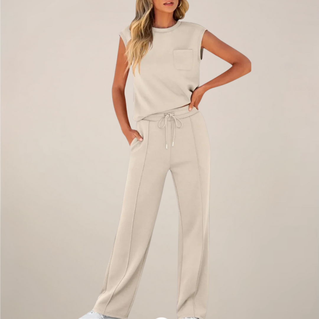 Eulogia | Conjunto de dos piezas de primavera para mujer con pantalón con cordón ajustable