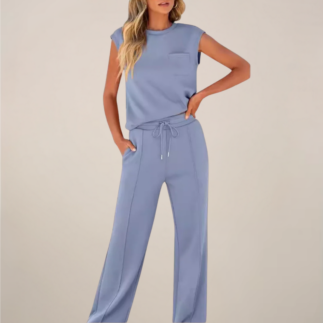 Eulogia | Conjunto de dos piezas de primavera para mujer con pantalón con cordón ajustable