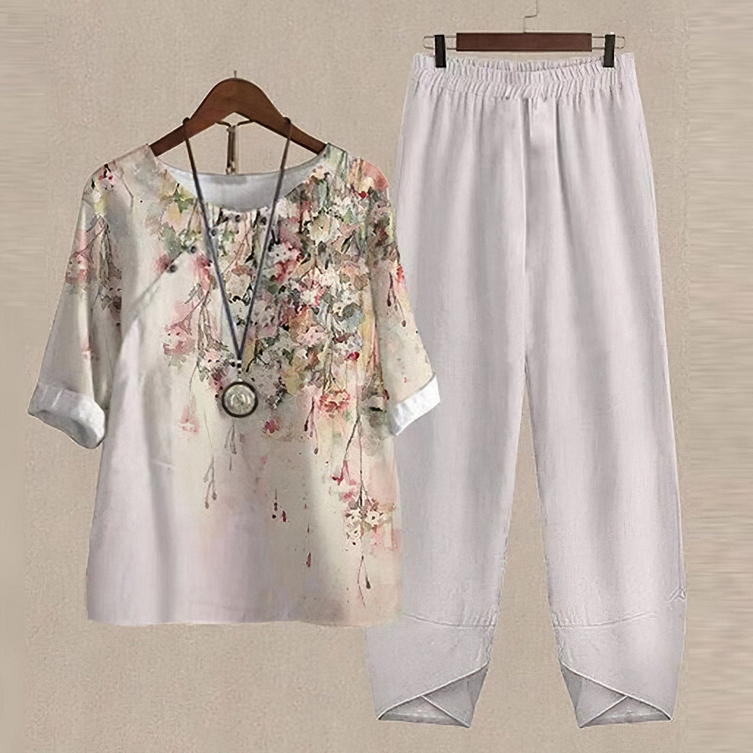 Elanira | Conjunto informal para mujer con blusa holgada y pantalones ajustados | Suave