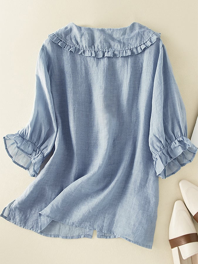 Zorelle | Blusa para mujer con cuello con volantes y manga tres cuartos