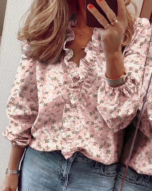 Belora | Blusa para mujer con volantes y escote en V de manga larga