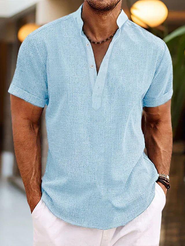 Renzo | Camiseta para hombre de manga corta con cuello henley y diseño casual