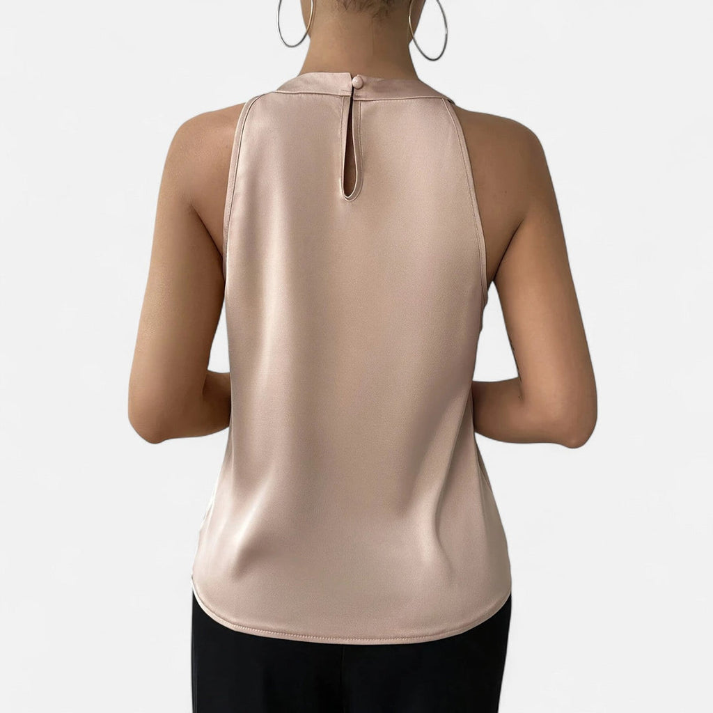 Erea | Camiseta elegante de satén plisado y drapeado sin mangas