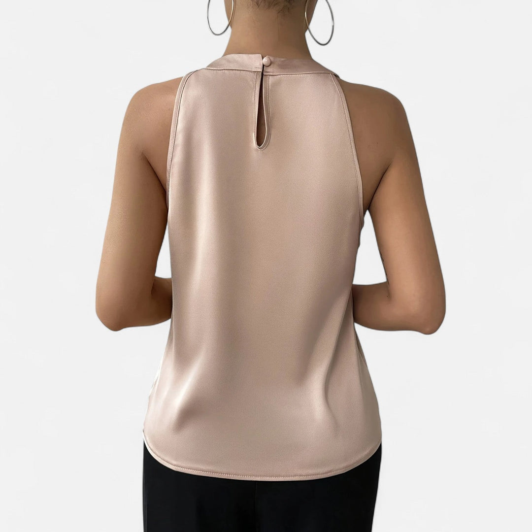 Erea | Camiseta elegante de satén plisado y drapeado sin mangas