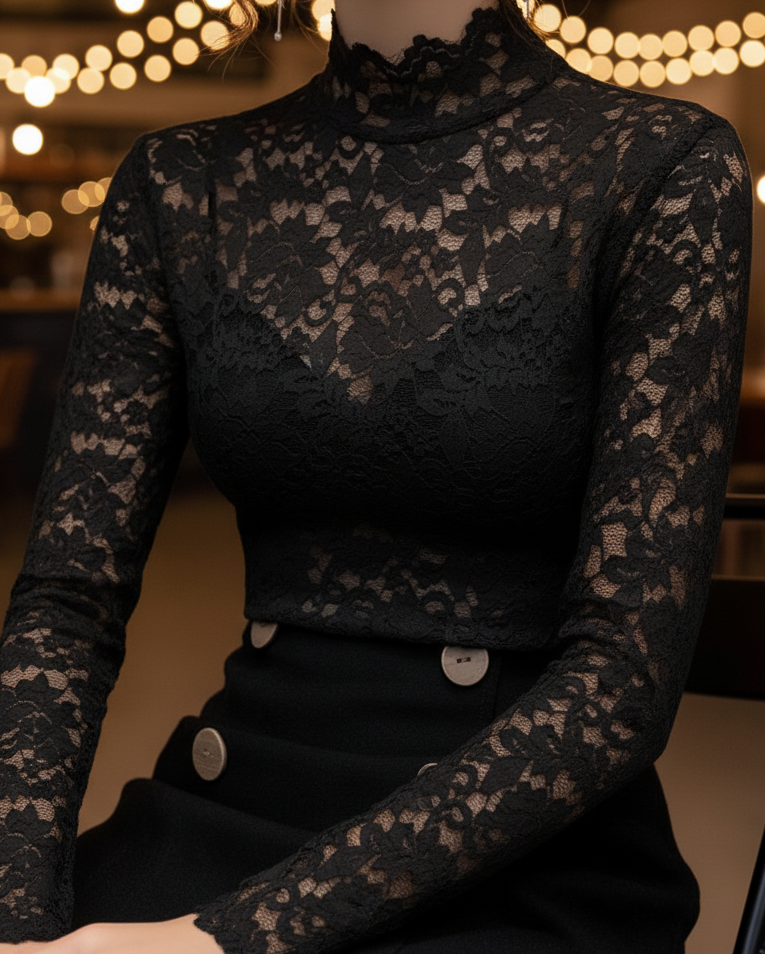 Carmen | Blusa de encaje para mujer con cuello alto de primavera