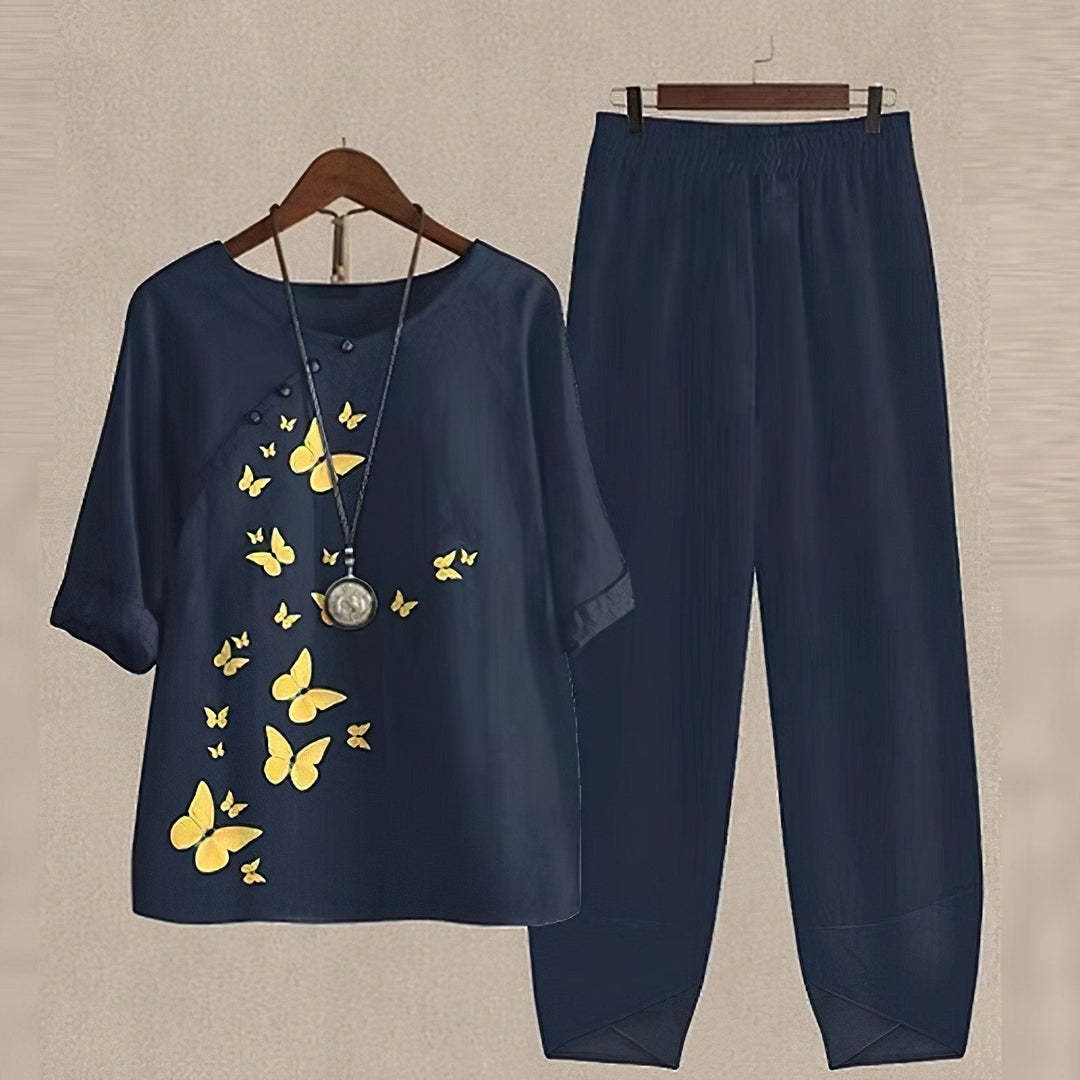 Elanira | Conjunto informal para mujer con blusa holgada y pantalones ajustados | Suave