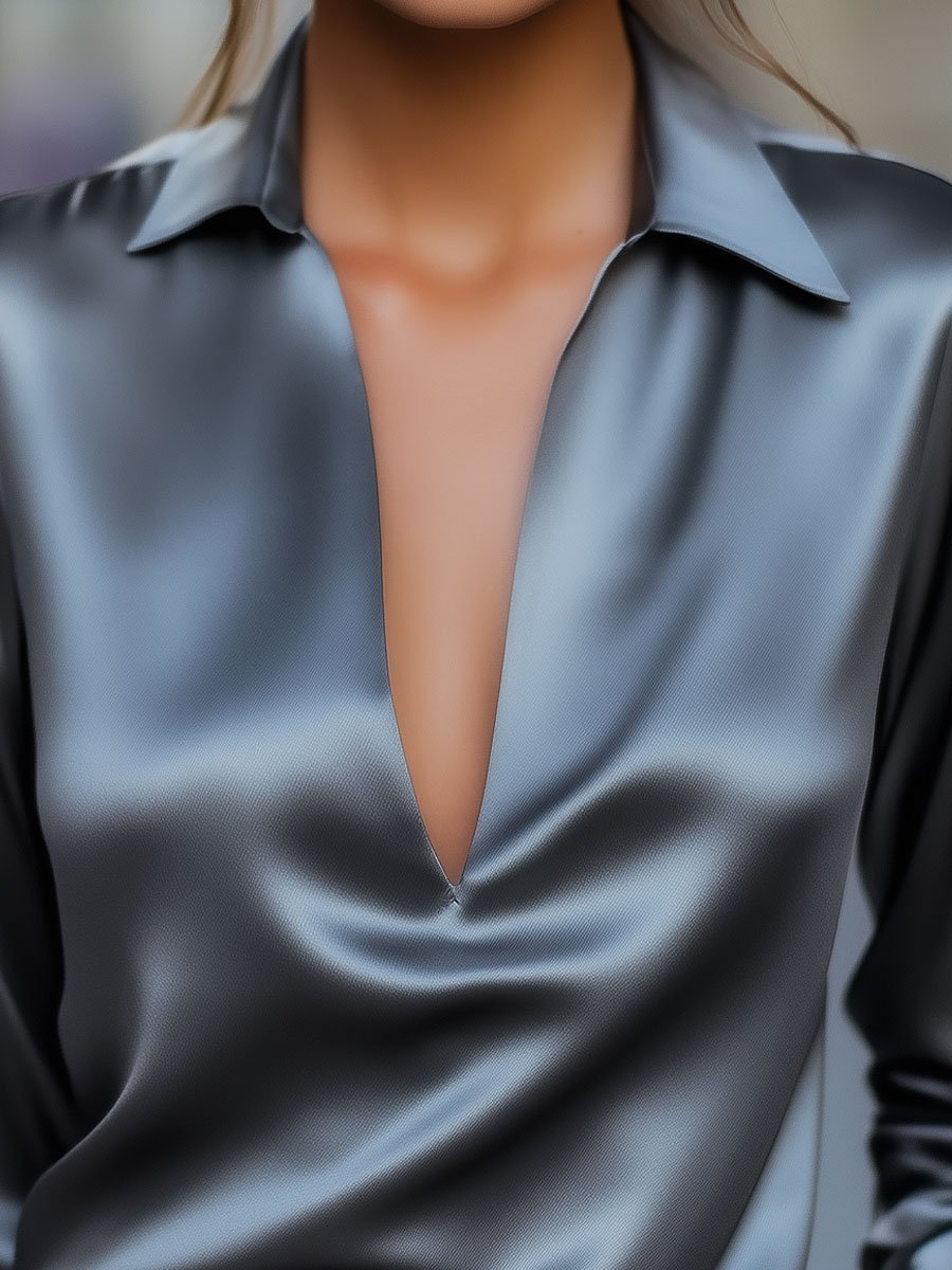 Lucía | Blusa satinada para mujer con cuello en V de primavera