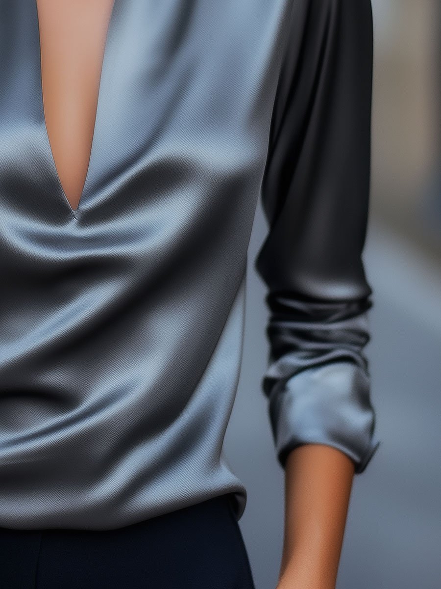 Lucía | Blusa satinada para mujer con cuello en V de primavera