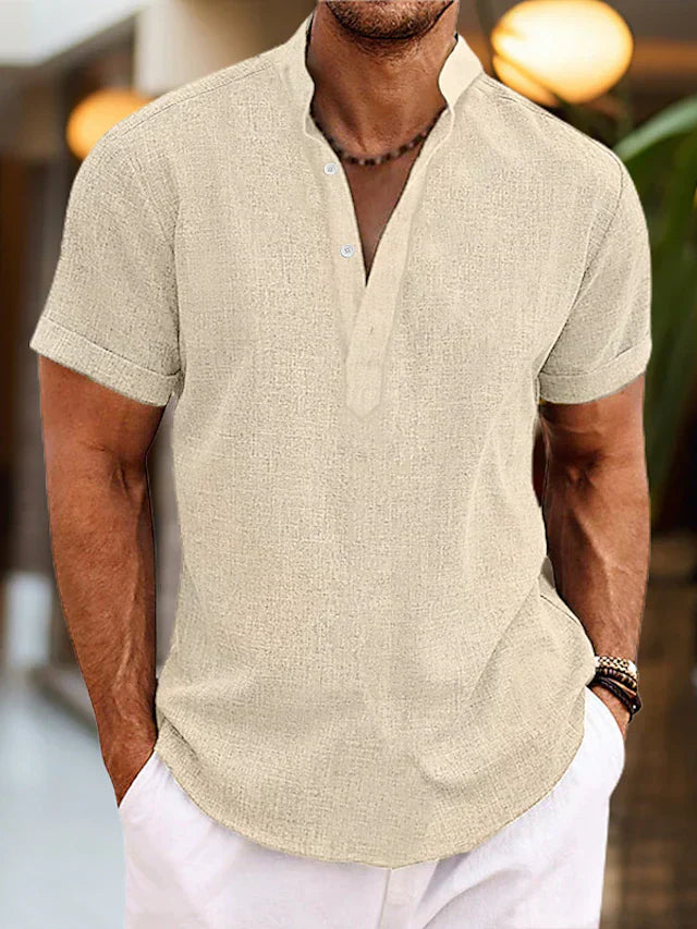 Renzo | Camiseta para hombre de manga corta con cuello henley y diseño casual