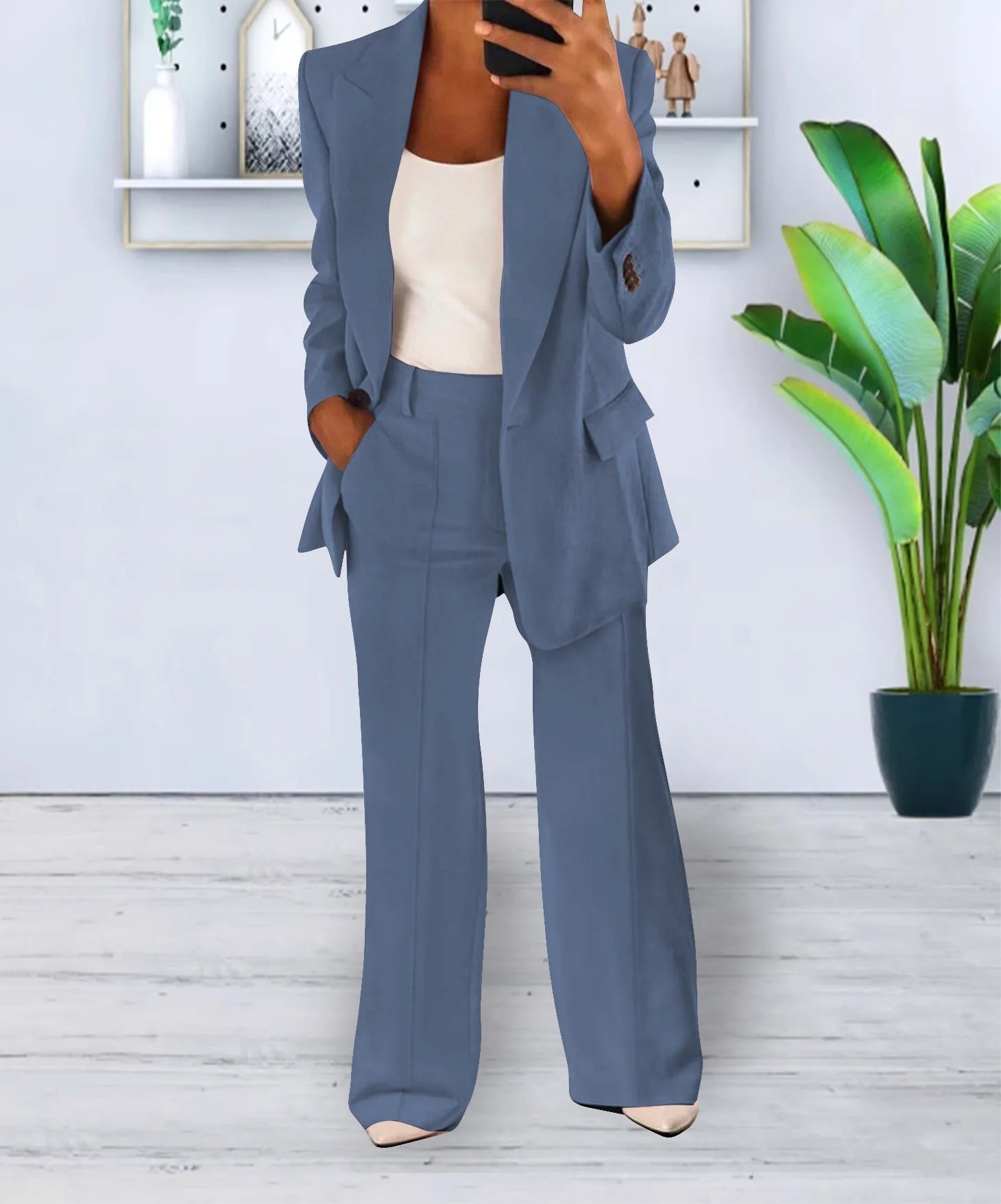Clarimara | Conjunto para mujer de un botón con pantalones anchos | Estructurado